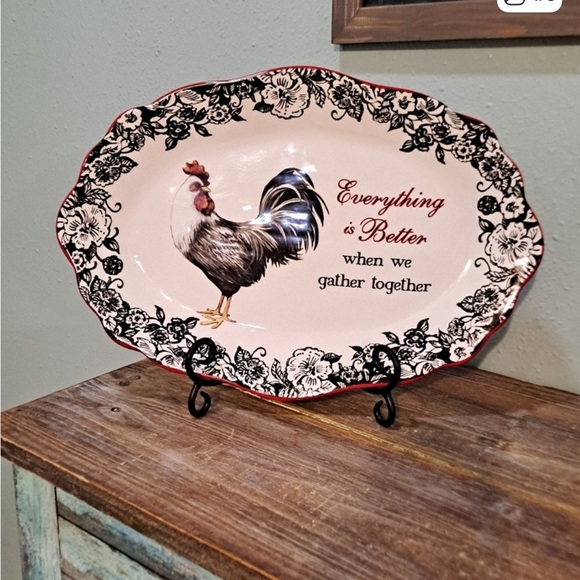 Cracker Barrel Black and White Serveware Plate with Rooster Design - Picture 3 of 3